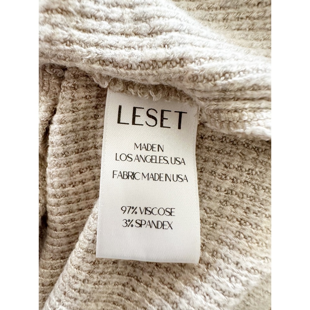 Leset Waffle Knit Lounge Set Oatmeal Beige Long Sleeve Top Wide Leg Pants Small - Picture 16 of 16